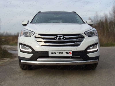 Защита передняя овальная длинная 75-42 мм ТСС для Hyundai Santa Fe 2012-2015