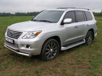 Защита передняя двойная 76-60 мм ТСС для Lexus LX-570 2007-2012