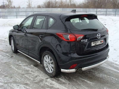 Защита заднего бампера уголки 75х42 мм ТСС для Mazda CX-5 2011-2015