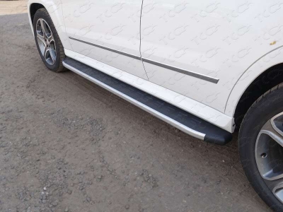 Пороги алюминиевые ТСС с накладкой для Mercedes-Benz GLK 2008-2015