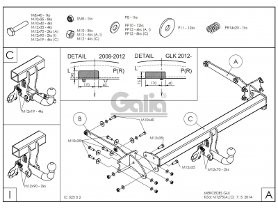 Фаркоп оцинкованный Galia шар C съемный для Mercedes GLK-class X204 2008-2015