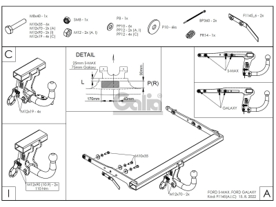 Фаркоп оцинкованный Galia шар A для Ford Galaxy/S-Max 2006-2015
