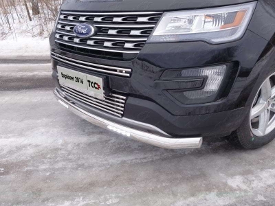 Защита передняя овальная короткая с ДХО 75х42 мм ТСС для Ford Explorer 2015-2017