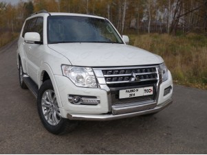 Защита передняя двойная 76/75 мм для Mitsubishi Pajero 4 № MITPAJ414-01
