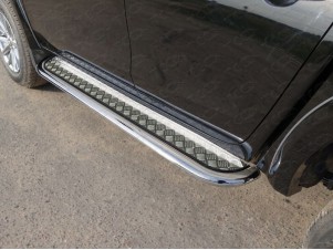 Пороги с площадкой алюминиевый лист 75х42 мм для Mitsubishi L200 № MITL20019-33